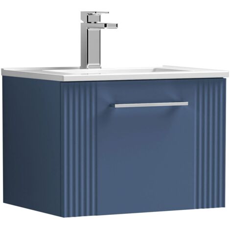 Nuie Deco Wall Hung 1-Drawer Vanity Unit with Basin-4 500mm Wide - Satin Blue (1/5)