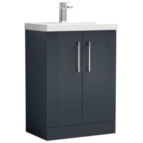 Nuie Deco Satin Soft Black 600mm 2 Door Vanity Unit and Minimalist Ceramic Basin - DPF1425B (1/5)