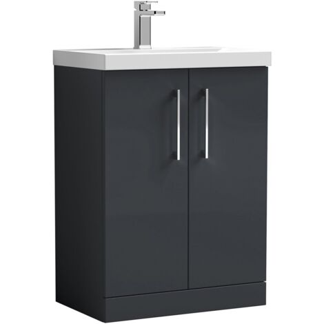 Nuie Arno Floor Standing 2-Door Vanity Unit with Basin-1 600mm Wide - Satin Anthracite (1/5)