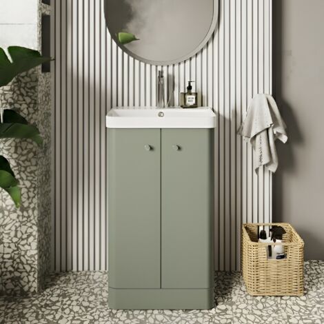 Nuie Core Floor Standing 2-Door Vanity Unit with Thin Edge Basin 500mm Wide - Satin Green (1/5)