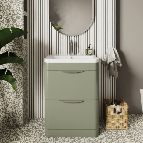 Nuie Parade Satin Green 600mm 2 Drawer Vanity Unit and Polymarble Basin - FPA801 (1/5)