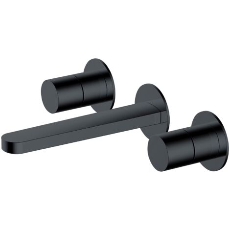 RAK Petit Round Matt Black Wall Mounted 3 Tap Hole Basin Mixer Tap - RAKPER3010B