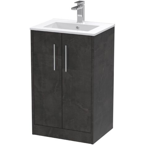 Hudson Reed Juno Floor Standing 2-Door Vanity Unit with Basin 2 500mm Wide - Metallic Slate (1/5)