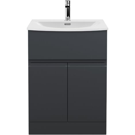 Hudson Reed Urban Satin Soft Black 600mm Floor Standing Single Drawer 2 Door Vanity Unit and Curved Ceramic Basin - URB1403G (1/5)
