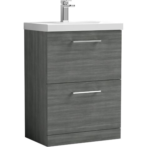 Nuie Arno Floor Standing 2-Drawer Vanity Unit with Basin-1 600mm Wide - Anthracite Woodgrain (1/5)
