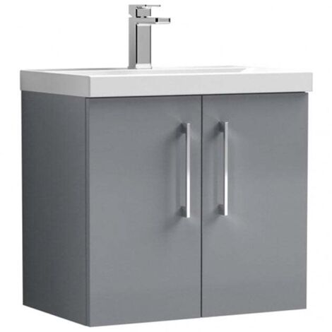 Nuie Arno Satin Grey 600mm Wall Hung 2 Door Vanity Unit and Mid Edge Ceramic Basin - ARN2223A (1/4)