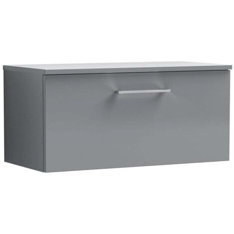 Nuie Arno Satin Grey 800mm Wall Hung Single Drawer Vanity Unit with Worktop - ARN2225W (1/4)