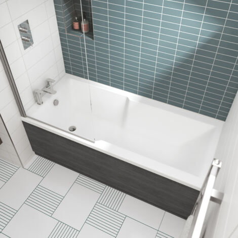 Nuie Square Straight Single Ended Shower Bath 1700mm x 750mm - Acrylic (inc Leg Set)