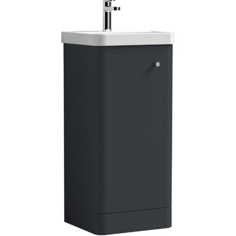 Nuie Core Floor Standing 1-Door Vanity Unit with Thin Edge Basin 400mm Wide - Satin Anthracite (1/6)