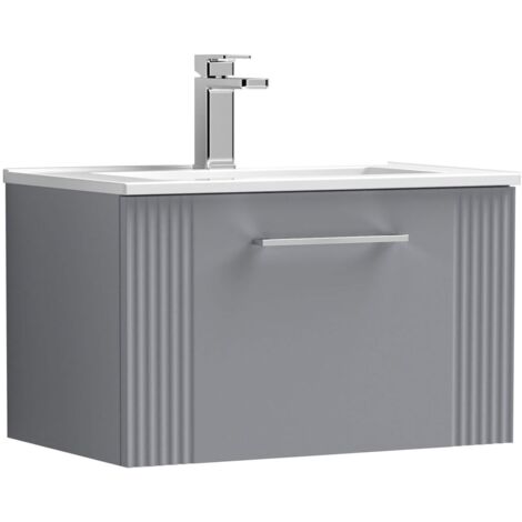 Nuie Deco Wall Hung 1-Drawer Vanity Unit with Basin-2 600mm Wide - Satin Grey