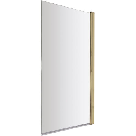 Nuie Pacific Brushed Brass Profile Square Hinged Bath Screen 1430mm H x 790mm W - 6mm Glass