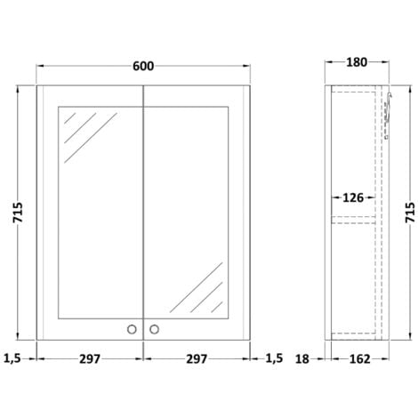 Nuie Classique 2-Door Mirrored Bathroom Cabinet 600mm Wide - Satin ...