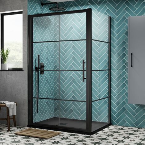 Hudson Reed Apex Black Sliding Shower Door 1200mm Wide - 8mm Glass