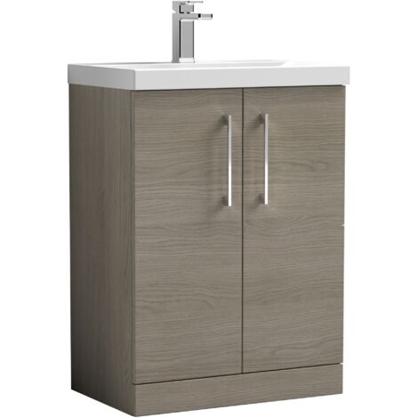 Nuie Arno Floor Standing 2-Door Vanity Unit with Basin-3 600mm Wide - Solace Oak Woodgrain (1/5)
