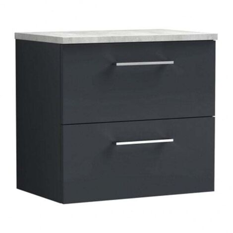 Nuie Arno Wall Hung 2-Drawer Vanity Unit with Bellato Grey Worktop 600mm Wide - Satin Anthracite (1/4)