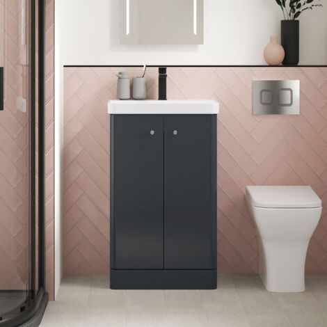 Nuie Core Floor Standing 2-Door Vanity Unit with Thin Edge Basin 600mm Wide - Satin Anthracite (1/5)