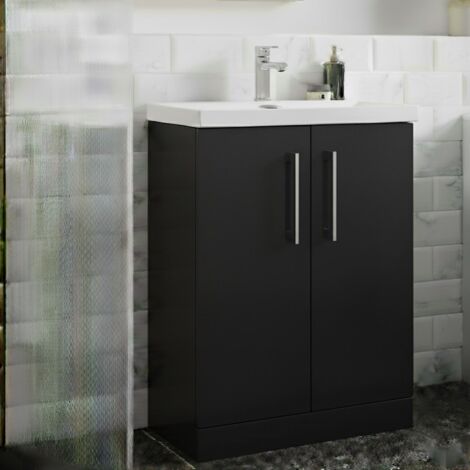 Nuie Arno Floor Standing 2-Door Vanity Unit with Basin-2 500mm Wide - Satin Anthracite (1/5)