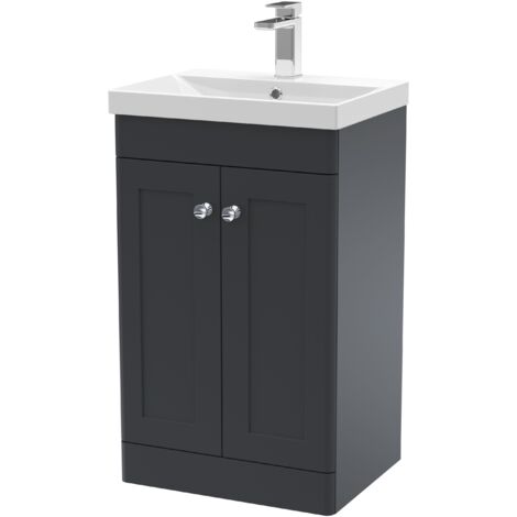 Nuie Classique Satin Soft Black 500mm 2 Door Vanity Unit and 50mm Profile Basin - CLC1423E (1/5)