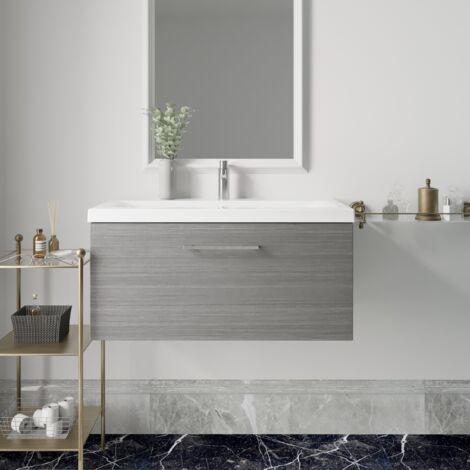Nuie Arno Wall Hung 1-Drawer Vanity Unit with Basin-2 800mm Wide - Anthracite Woodgrain (1/5)