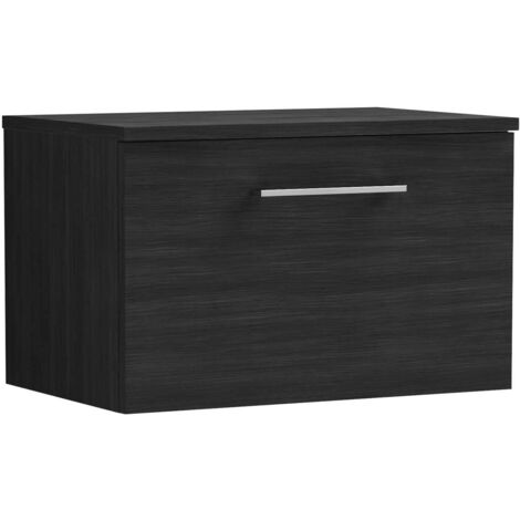Nuie Arno Wall Hung 1-Drawer Vanity Unit with Worktop 600mm Wide - Charcoal Black (1/5)