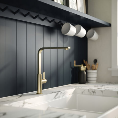 Nuie Churni Mono Kitchen Sink Mixer Tap Single Lever Handle - Brushed Brass