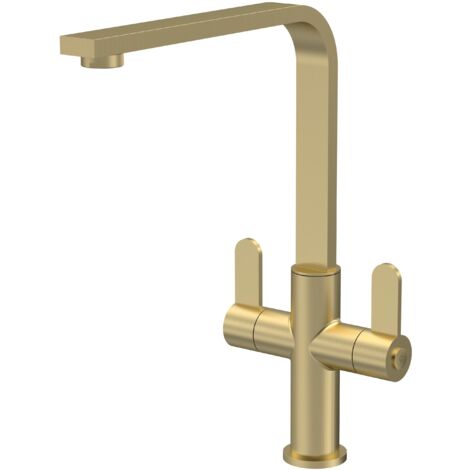 Nuie Churni Mono Kitchen Sink Mixer Tap Dual Lever Handle - Brushed Brass