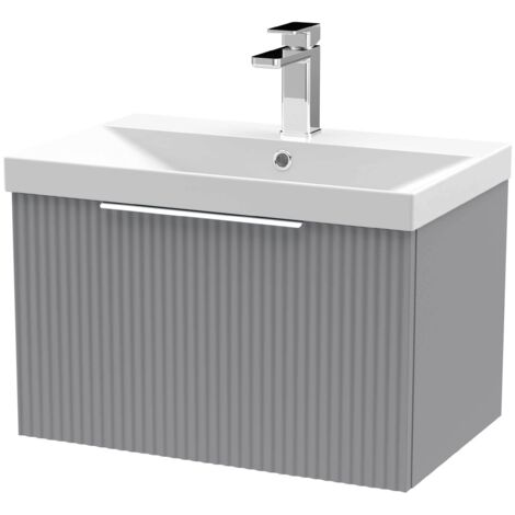 Hudson Reed Fluted Wall Hung 1-Drawer Vanity Unit with Basin 3 600mm Wide - Satin Grey