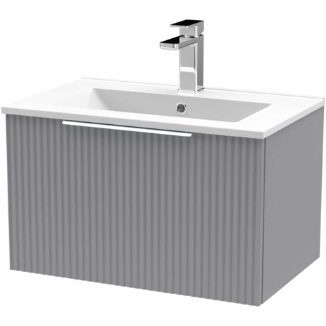 Hudson Reed Fluted Wall Hung 1-Drawer Vanity Unit with Basin 2 600mm Wide - Satin Grey (1/5)