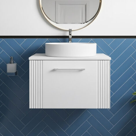 Nuie Deco Satin White 600mm Wall Hung Single Drawer Vanity Unit with Worktop - DPF194W