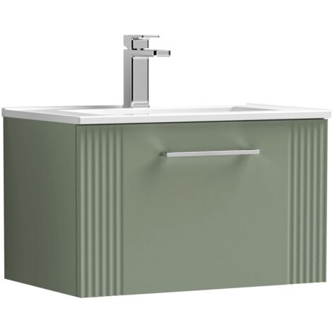 Nuie Deco Wall Hung 1-Drawer Vanity Unit with Basin-2 600mm Wide - Satin Green