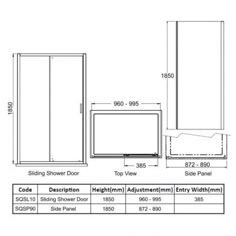 Nuie Rene Sliding Door Rectangular Shower Enclosure 1000mm x 900mm ...