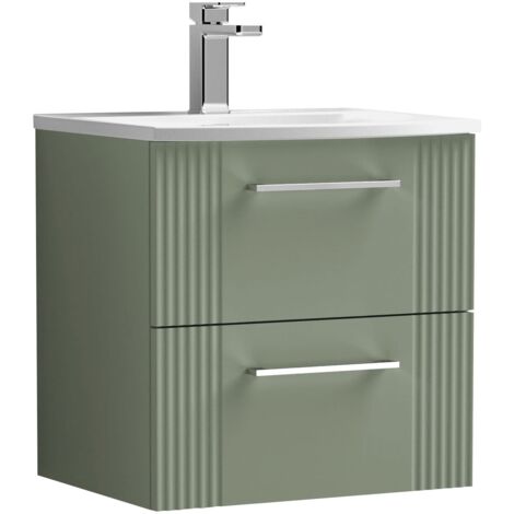 Nuie Deco Wall Hung 2-Drawer Vanity Unit with Basin-4 500mm Wide - Satin Green (1/5)