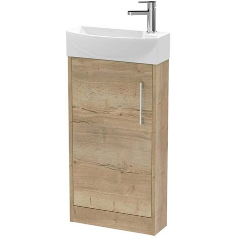 Hudson Reed Juno Compact LH Floor Standing Vanity Unit and Basin 440mm Wide - Autumn Oak (1/5)