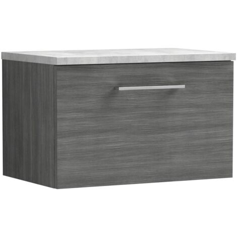 Nuie Arno Wall Hung 1-Drawer Vanity Unit with Bellato Grey Worktop 600mm Wide - Anthracite Woodgrain (1/5)