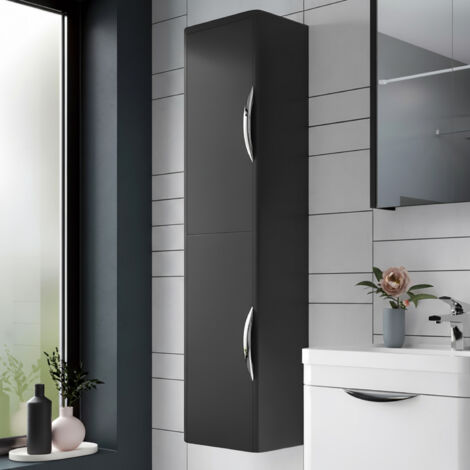 Nuie Parade Tall Wall Mounted Cupboard Unit 350mm Wide - Satin Anthracite (1/4)