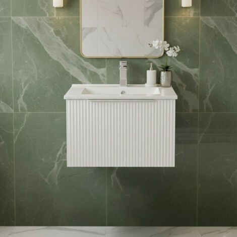 Hudson Reed Fluted Wall Hung 1-Drawer Vanity Unit with Basin 2 500mm Wide - Satin White (1/5)