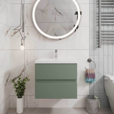 Hudson Reed Urban Wall Hung 2-Drawer Vanity Unit with Basin 2 Satin Green - 600mm Wide (1/5)