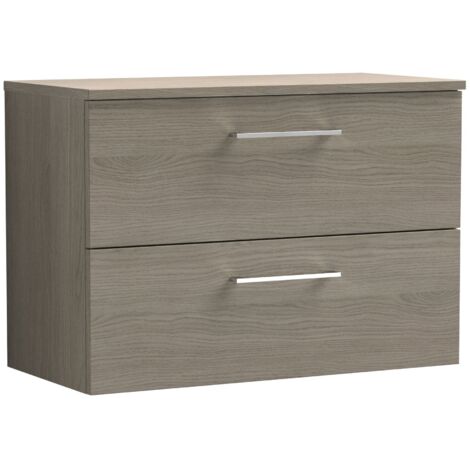 Nuie Arno Wall Hung 2-Drawer Vanity Unit with Worktop 800mm Wide - Solace Oak Woodgrain (1/5)