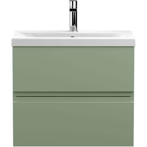 Hudson Reed Urban Wall Hung 2-Drawer Vanity Unit with Basin 1 Satin Green - 600mm Wide (1/5)