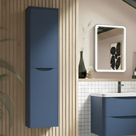 Nuie Lunar Wall Hung 2-Door Tall Unit 356mm Wide - Satin Blue (1/4)