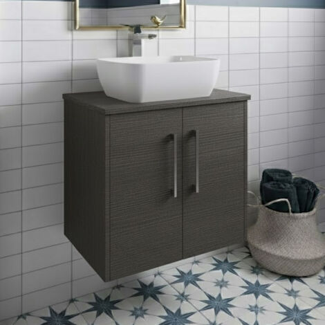 Hudson Reed Juno Wall Hung 2-Door Vanity Unit with Worktop 600mm Wide - Graphite Grey (1/5)