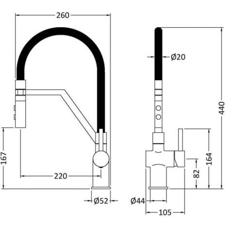 Nuie Ravi Mono Kitchen Sink Mixer Tap Single Lever Handle - Brushed Brass