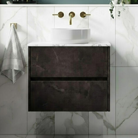 Havana Wall Hung 2-Drawer Vanity Unit with Carrera Marble Worktop 600mm Wide - Metallic Slate (1/5)