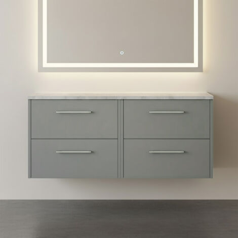 Hudson Reed Juno Wall Hung 4-Drawer Vanity Unit with Bellato Grey Worktop 1200mm Wide - Coastal Grey (1/4)