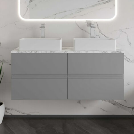 Hudson Reed Urban Wall Hung 4-Drawer Vanity Unit with Carrera Marble Worktop 1200mm Wide - Satin Grey (1/4)