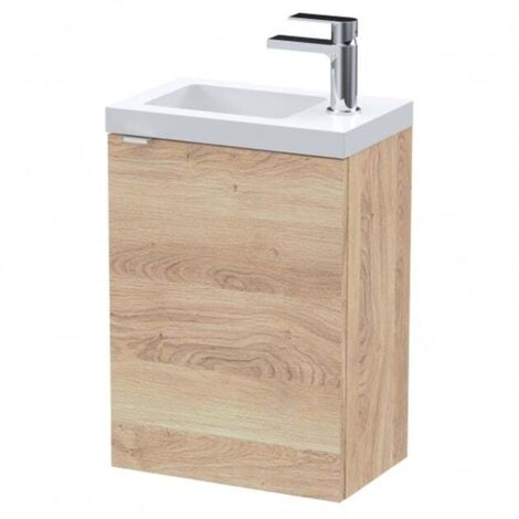 Hudson Reed Fusion Wall Hung 1-Door Vanity Unit with Compact Basin 400mm Wide - Bleached Oak (1/4)