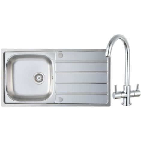 Prima 1.0 Bowl Kitchen Sink with Staten Sink Tap and inset Sink 965mm L x 500mm W - Stainless Steel/Chrome (1/4)