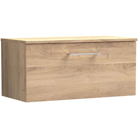 Nuie Arno Wall Hung 1-Drawer Vanity Unit with Worktop 800mm Wide - Bleached Oak (1/4)
