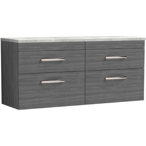 Nuie Athena Wall Hung 4-Drawer Vanity Unit with Bellato Grey Worktop 1200mm Wide - Anthracite Woodgrain (1/4)