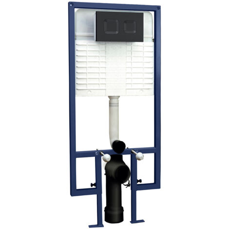 Hudson Reed Wall Hung Toilet Frame 1136mm-1336mm H with Dual Flush Concealed Cistern Square Plate - Matt Black